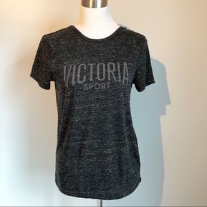 Victoria Sport Black Grey Marled Scoop Back Tee, size Small